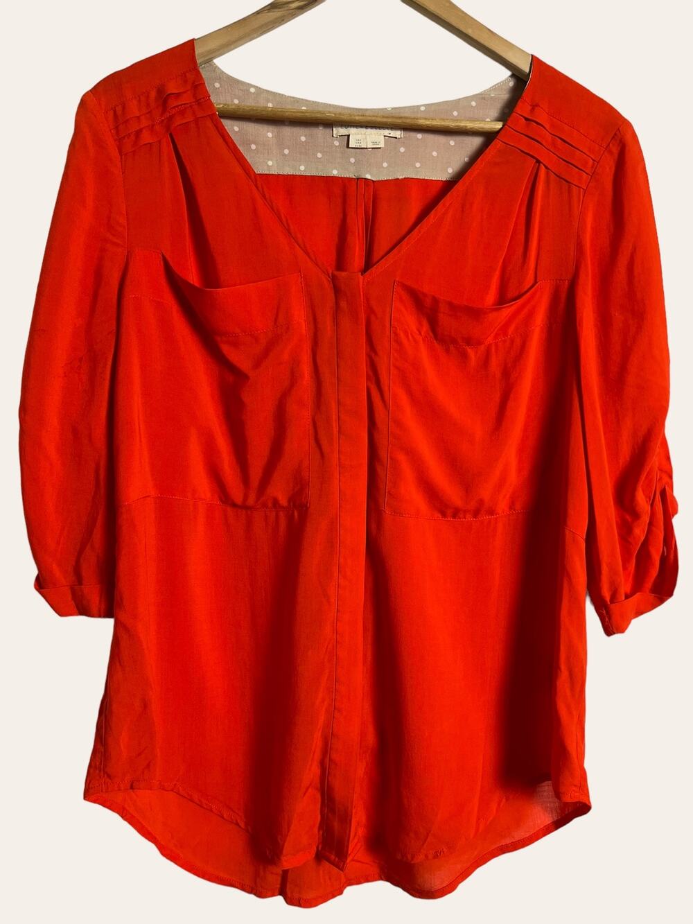 Anthropologie Edme & Esyllte Coral Button Down V-Neck 3/4 Sleeve Top Size 4